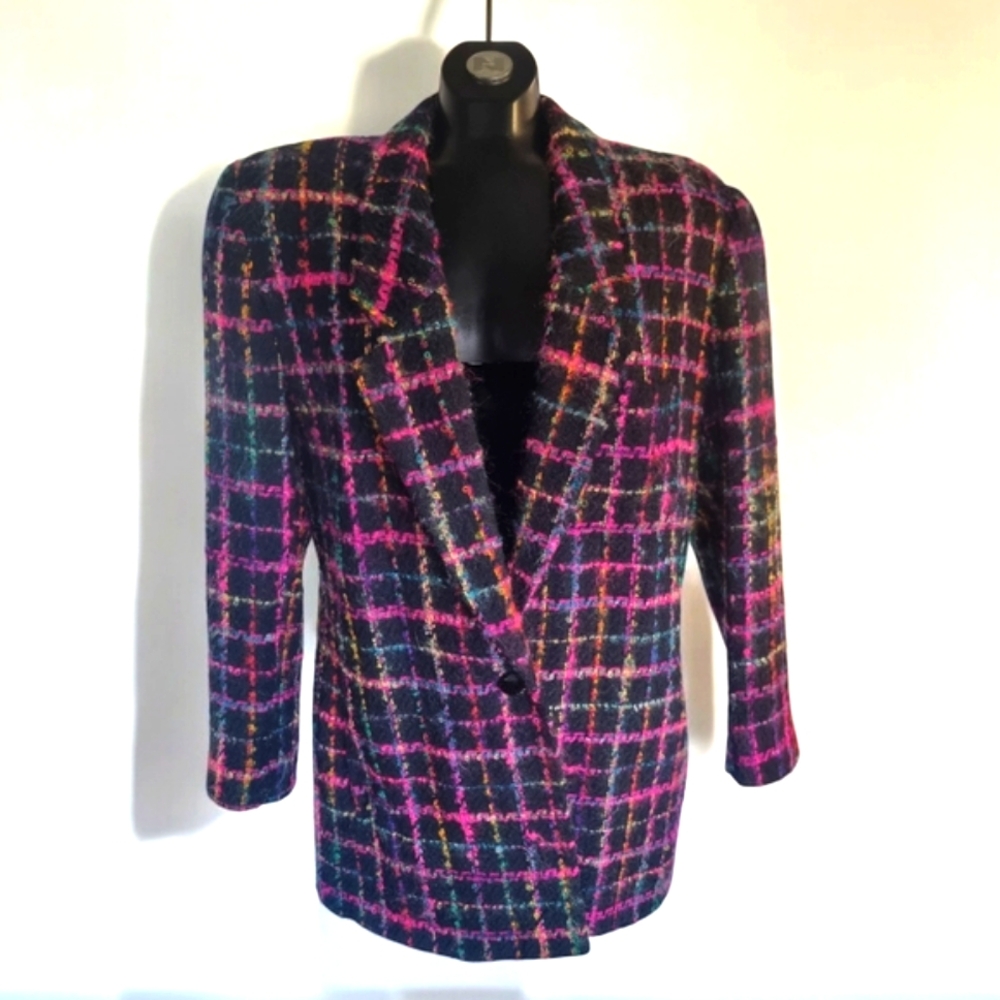Vintage 90s Vibrant Checkered Multi-Coloured Lined Blazer Jacket
